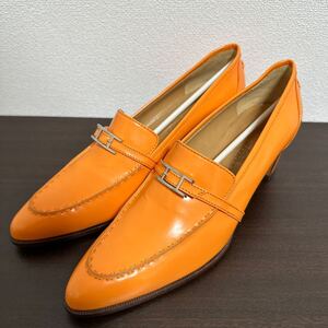 【未使用品】HERMES エルメス アピ Hバックル ローファー パンプス size 37 オレンジ 希少