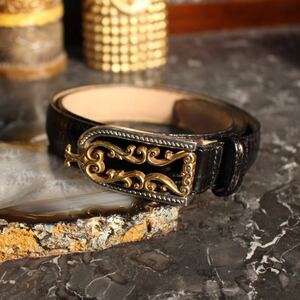 USA VINTAGE BRIGHTON BUCKLE DESIGN METALWORK LEATHER BELT/アメリカ古着バックルデザインメタルワークレザーベルト