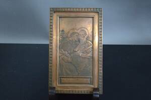 フランス製　銅板レリーフ　S.ANTONIO DI PATOVA　アンティーク キリスト教 彫金 金工 古銅 キリシタン イコン 宗教美術