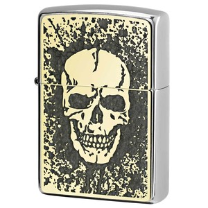 Zippo ジッポライター スカル ドクロ 骸骨 Skull グレー ＃200 ゴールドプレート ニッケルメッキ 2MPP-Skull GY GP メール便可