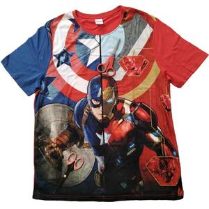 シビルウォー　Tシャツ　Lサイズ　赤×青　キャプテンアメリカ　アイアンマン　marvel　マーベル　アメコミ　