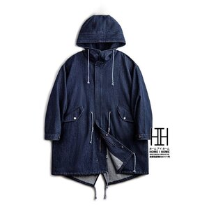 XL ネイビー M-51 パーカ 10.2oz デニムコート インディゴモッズコート ロング デニムジャケット メンズ 綿 オーバーサイズ 大きいサイズ