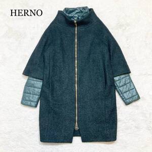 【極美品】HERNO ヘルノ 切替 ダウンコート ウール ダークグリーン 40