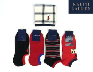 ◆未使用・タグ付◆RALPH LAUREN/ラルフローレン◆靴下（アンクルソックス）×4足＋タオルハンカチ×1枚◆計5点◆靴下/22～24cm◆