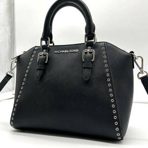 新品同様 マイケルコース MICHAEL KORS 2way ハンドバッグ ショルダーバッグ レザー 本革 パンチング 肩掛け 斜め掛け 黒 ブラック