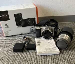 #1104 SONY ソニー α6000 ILCE-6000 ミラーレス一眼 デジタルカメラ レンズ セット シルバー 動作品 現状品