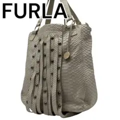 【希少】FURLA トートバッグ レザー 大容量 フリンジ スタッズ