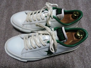 良品 国産 人気 日本製 CONVERSE ONESTAR MADE IN JAPAN コンバース ワンスター グリーン 白 25cm 生産終了カラー 本革