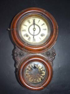 達磨時計　ダルマ時計　振り子時計　掛時計　古時計　日本製　小型　木彫　インテリア　レトロ　アンティーク　当時物　ジャンク