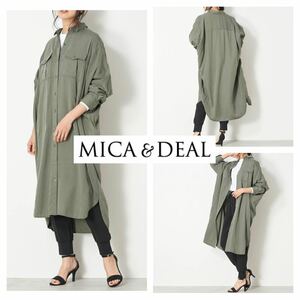 MICA&DEAL■リヨセルツイル ドルマン ロング マキシ シャツ ワンピース F カーキ グリーン マキシ丈 マイカアンドディール 定価23,100円