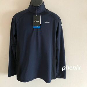 【未使用】phenix /メンズXL ネイビー 長袖 ハーフジップ トップス ロゴプリント 裏起毛 加齢臭対策 4wayストレッチ ドライ 除電効果