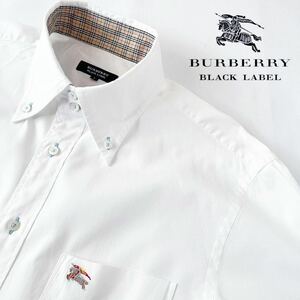 バーバリー ブラックレーベル BUBERRY BLACK LABEL ボタンダウン ドゥエボットーニ 半袖シャツ 3 (L) ホワイト ノバチェック 白
