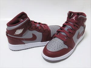 NIKE AIR JORDAN 1 MID GS エンジ グレー 25cm ナイキ エアジョーダン 1 ミッド スニーカー ジュニア レディース レッド DQ8423-615