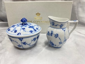 ☆未使用品 ROYAL COPENHAGEN ロイヤルコペンハーゲン ☆ブルーフルーテッド シュガー＆ミルクポット クリーマー 元箱 西洋陶磁 洋食器 ☆