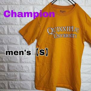 A229【Champion】プリントTシャツ　半袖【メンズS】イエロー