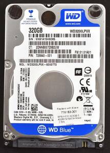 WESTERN DIGITAL WD3200LPVX [320GB 2.5インチ 7mm SATA HDD 2015年製 使用時間 24017H (Cristal DiscInfo 正常) (管:KH226