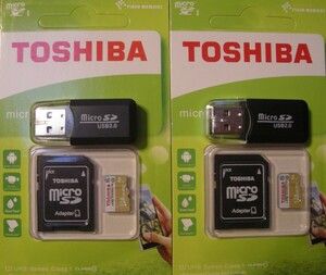 お買い得セット！[TOSHIBAマイクロSDカード128GB×2コセット未使用]USBカードリーダー2コ付き