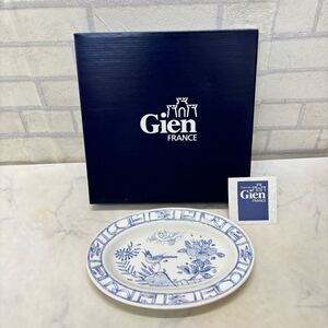 新品 未使用 フランス GIEN oiseau bleu オーバル プレート お皿 楕円 鳥箱付き