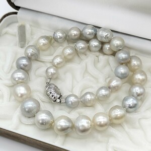 【激レア!!】白蝶真珠 シロチョウ パール ネックレス 10.2mm〜14mm 48cm SILVER 刻印 89.3g 本真珠 jewelry pearl necklace 干渉色 大珠