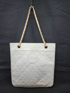 CHANEL シャネル チェーントートバッグ マトラッセ ココマーク キルティング 白 レザー ラムスキン ゴールド金具 ヴィンテージ レディース