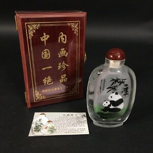 ER0315-2-3 中国 鼻烟瓶 中国工芸 ガラス瓶 パンダ 細密 内画筒介 箱有 美術品 コレクション 高13口径1.5㎝ 60サイズ