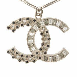 【シャネル】Chanel　B18 デカココマーク ラインストーン ネックレス シルバー 【中古】187198