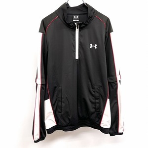 アンダーアーマー UNDER ARMOUR プルオーバージャケット ブルゾン 微起毛裏地 袖脱着可 半袖＆長袖 ポリ100% L 黒×赤×白系 メンズ 男性