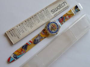 未使用電池交換済 スウォッチ レギュラーモデル Swatch 1993年 Tin Toy 品番GK155 上ベルト裏面にヒビ有り