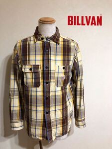 【良品】 BILLVAN ビルバン 厚手 ワークシャツ チェック ネルシャツ トップス アメカジ サイズM 長袖 黄茶系色