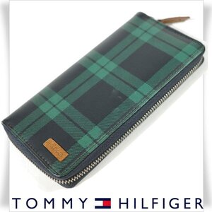 新品1円～★TOMMY HILFIGER トミー ヒルフィガー チェック ラウンドファスナー長財布 ロングウォレット グリーンネイビー 本物◆4905◆