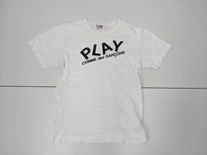 18．プレイ コムデギャルソン 00s PLAY COMME des GARCONS 日本製 シングルステッチ デカロゴ プリント 半袖 Tシャツ メンズS 白黒x503