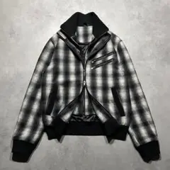 00s shadow plaid w zip layered wool y2K