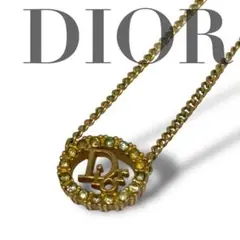 クリスチャン・ディオール　DIOR ネックレス　ゴールド　ラインストーン　ロゴ