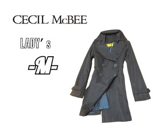 レディースM*CECIL MC BEE*防寒ライナー取外可コート navy 腰ベルトなし