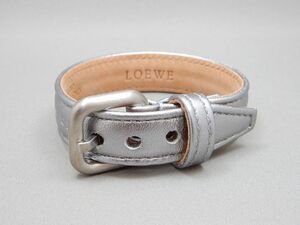 良品! LOEWE/ロエベ シルバー レザー ブレスレット 【176y2】