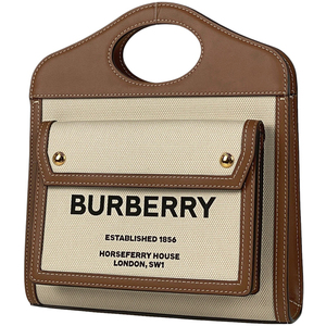 バーバリー BURBERRY ミニ ポケットバッグ ロゴ ショルダーバッグ ハンドバッグ キャンバス ナチュラル ブラウン 80393611 レディース 中古