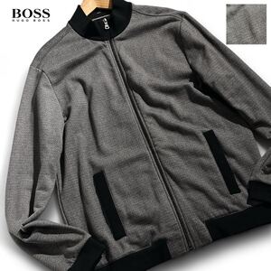 極美品/XLサイズ ●HUGO BOSS ヒューゴボス メンズ ジップアップ ニット ジャージ ブルゾン ライダース ジャケット ●幾何学柄 グレー