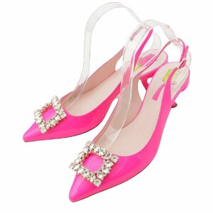 【ロジェヴィヴィエ】Roger Vivier　ヴィルギュル ストラスバックル パテント スリングバック パンプス ピンク 38 1/2【中古】196299