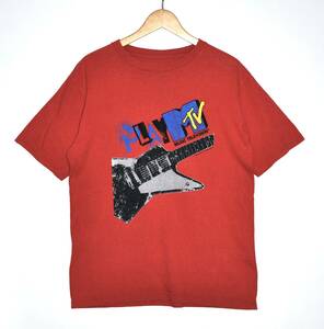 即決【MTV】PLAY MTV ギター Tシャツ 赤 L 古着