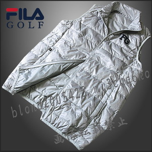 ■新品【FILA GOLF】フィラゴルフ HEAT保温 撥水機能 ダックダウン フルZIPベスト■LGY/LL(XL)