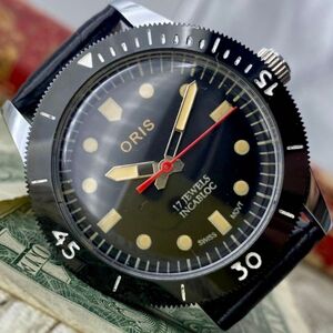 #1964【動作良好】★送料無料★ ORIS オリス ベゼル 腕時計 ブラック 手巻き ヴィンテージ アンティーク