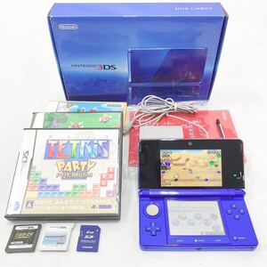 動作品　Nintendo 任天堂　ニンテンドー　3DS 本体 コバルトブルー CTR-001 箱説　ソフト6本　電源ケーブル　タッチペン　他付属　R尼1209