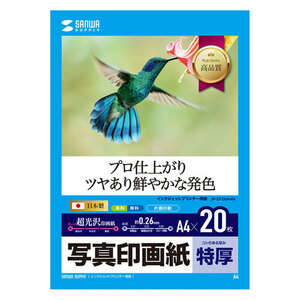 インクジェット写真印画紙 A4 フォト光沢 特厚 20枚 プロ仕上がり スナップ写真に最適 JP-EP2NA4N サンワサプライ 送料無料 新品