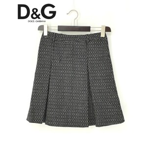 A7194/美品 春夏 DOLCE&GABBANA ドルチェ＆ガッバーナ D&G ツイード 起毛 チェック フレア プリーツ ミニ 膝丈 スカート S程 黒/レディース