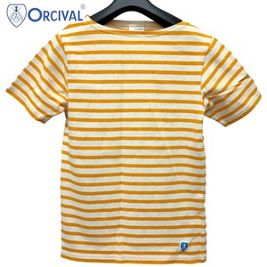 ORCIVAL / オーシバル レディース バスクシャツ ボートネック 半袖Tシャツ 1サイズ コットン100% ベージュ×オレンジ フランス製 I-4384