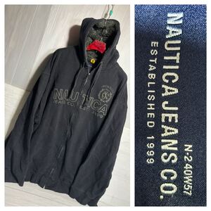 ヴィンテージ NAUTICA JEANS COノーティカ　ノーチカ　デカロゴ ×フード裏ボア　フーディスウェット　パーカー　紺　3X/3TG ネイビー