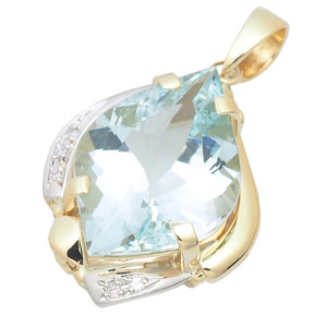 音羽屋■ アクアマリン/10.68ct ダイヤ/0.05ct K18YG/Pt900 ヘッド ペンダントトップ ソーティング付き 仕上済【中古】