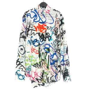 ヴェトモン VETEMENT 21SS GRAFFITI SHIRT 総柄プリント オーバーサイズシャツ 長袖 XS ホワイト/マルチカラー 白 UE51SH900W メンズ