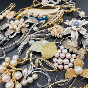 1円〜スタート!!silver入り!!［パールブローチ25点おまとめ］n 238.7g アクセサリー アコヤ 淡水 真珠 accessory broach jewelry DD8