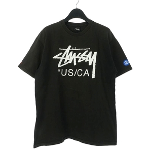 ステューシー STUSSY Tシャツ カットソー 半袖 ワンポイント スカル ドクロ ストックロゴ M ブラック 黒 メンズ